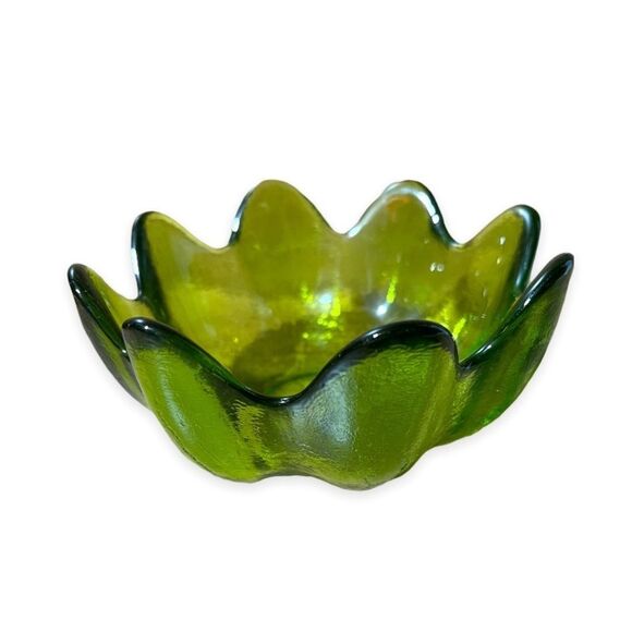 Blenko Glass Clover‎ Green 8 Petal Bowl 5.5" Wayne Husted 6143-S Vintage 1960s - Picture 1 of 7